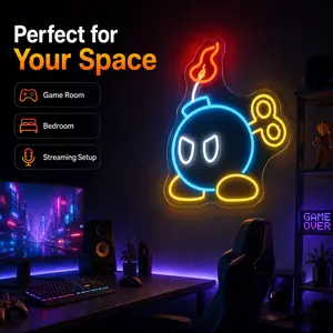 Animated Flame Bomb Neon Sign, USB Powered LED Cartoon Bomb Wall Light, Game Inspired Neon Room Decor for Gaming Room, Bedroom, Dorm, Man Cave, Party Backdrop, Cool Gift for Gamers
