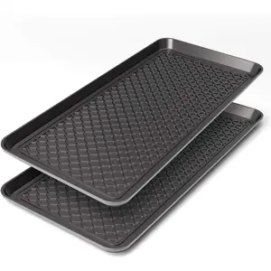 Multi-Purpose Boot Trays, Set of 2 Black All Weather Heavy Duty Shoe Trays, Pet Feeding Mat, Use for Indoor and Outdoor, 30" x 15" x 1.2"