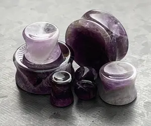 PAIR of Stunning Concave Organic Amethyst Stone Plugs - Gauges 2g (6mm) to 1" (25mm)