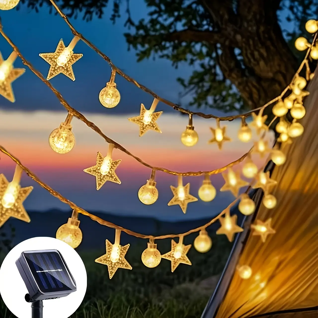 Solar LED star bubble lights (100/50/20), suitable for parties, weddings, birthdays, photography, and home decor; festive atmosphere solar star bubble string lights with 8 lighting modes, ideal for weddings, gardens, and starry skies; solar outdoor decora