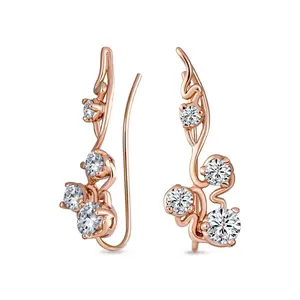 Trendy Swirl Wire Ear Cuff Cartilage Earrings with Round CZ Rose Gold Plated