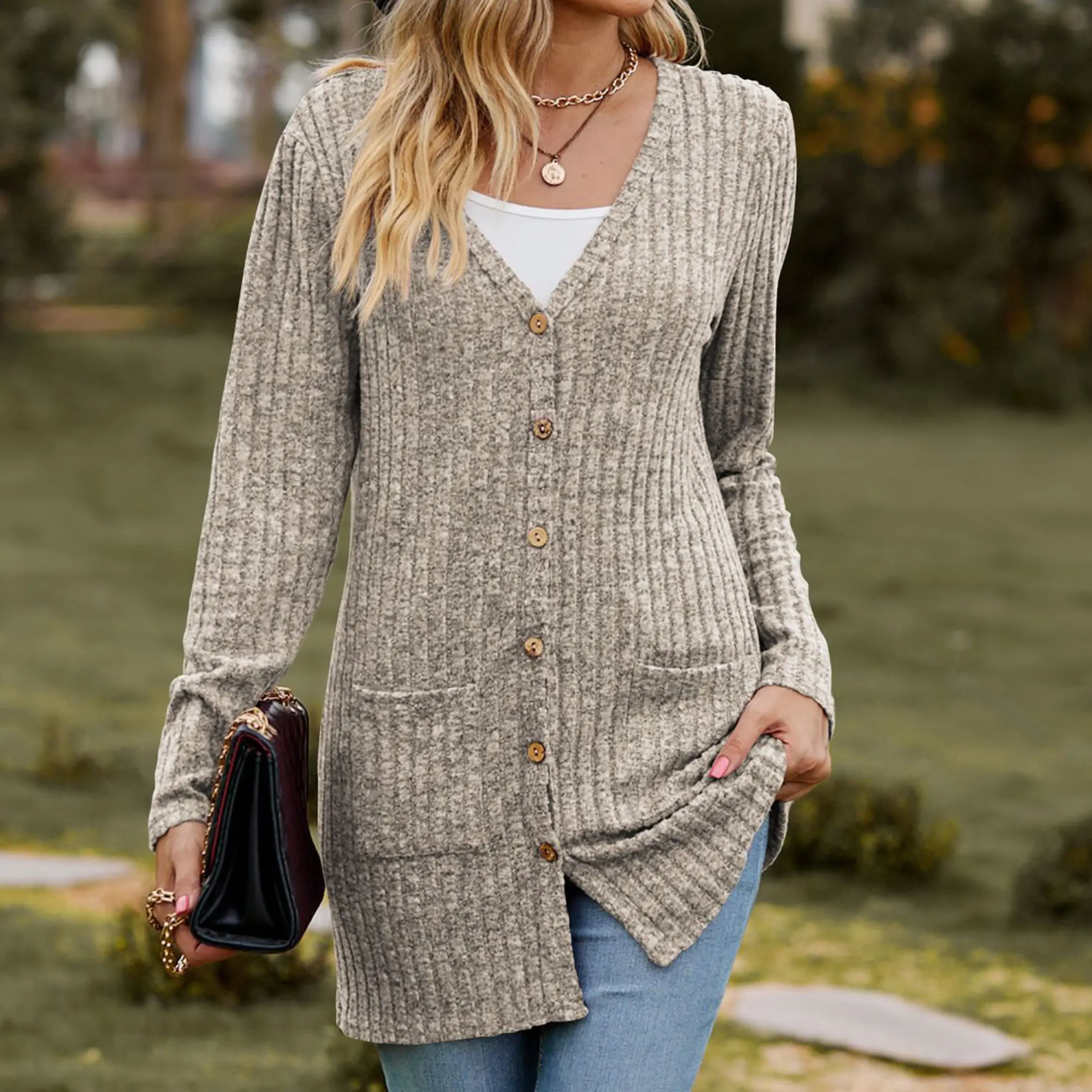 Women's Long Cardigans Button Down High Low Solid Knit Loose Cardigans with Pockets Springfresh Knitwear Long Sleeve Summer Vibes Womenswear Basic