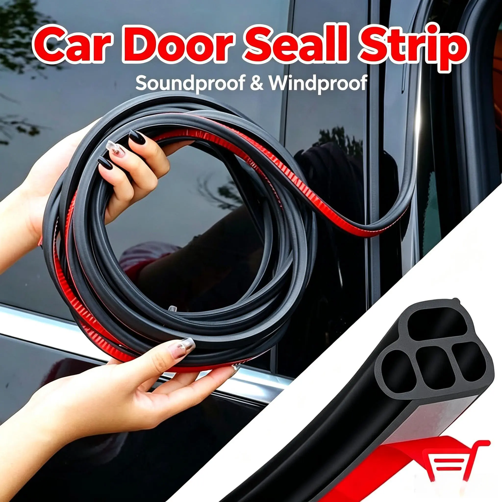Automotive Universal Car Door Rubber Weather Seal Strip, 32.8FT-52.5FT Long Lengths Peel & Stick Accessory for Cars/SUVs, Noise Reduction, Rain/Dirt Block, Easy Install for Road Trips & Daily Drives