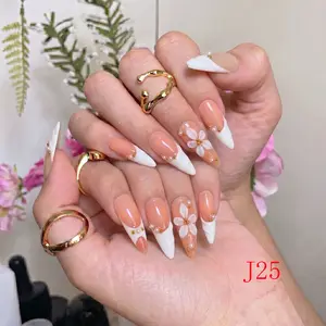 Nailbeebee J25 1.3 inch Handmade Press-On Nails | Reusable,Salon-Quality,Long-Lasting,Glossy Design |  For Daily Office & Workplace,Date Nights & Romantic Outings,Shopping & City Leisure Trips,Holiday & Short Travels