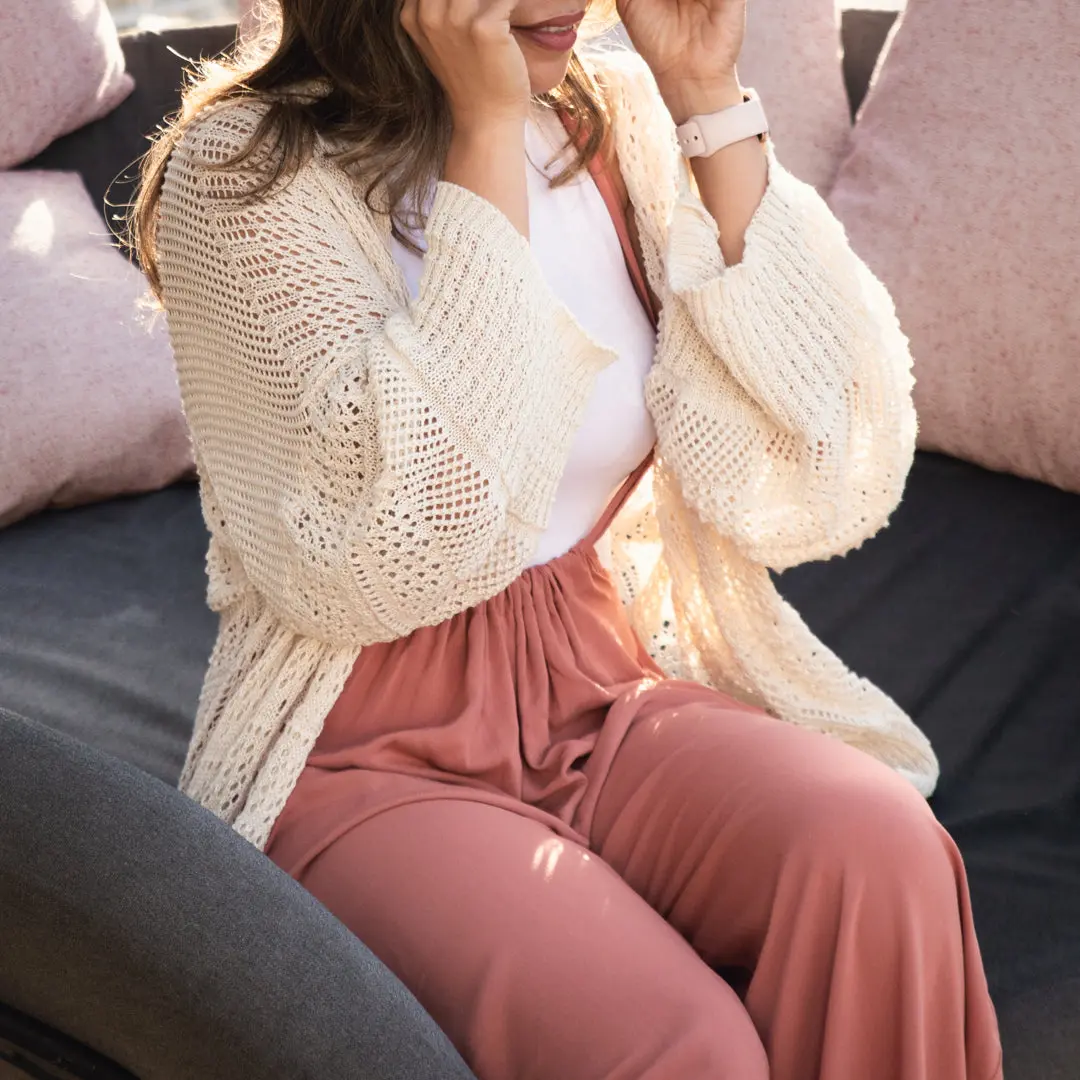 Crochet Netted Cardigan for Women, Everyday Layering Essential Relaxed Fit Open Front Knit Sweater, Chic All Day Comfort for Spring Summer Daily Style, versatile piece, trending now