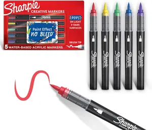 Sharpie Creative Markers, Water-Based Acrylic Markers, Brush Tip, Assorted Colors, 5 Count
