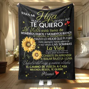 Sunflower Pattern Blanket, 1 Count Soft and Comfortable Air-conditioned Room Decorating Throw Blanket, Warm Nap Blanket for Home, Office, Outdoor Camping, Slogan Print Blanket, Decorative Blanket, Soft Blankets
