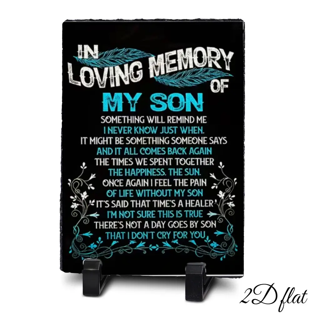 In Loving Memory Memorial Stone Plaque for Son Mom Dad, Sublimation Slate Photo Frame, Heat Transfer Plaque with Holder, Natural Stone Sympathy Gift，Bereavement Condolence Keepsake for Loss of Loved One, Desktop Home Decor Ornament