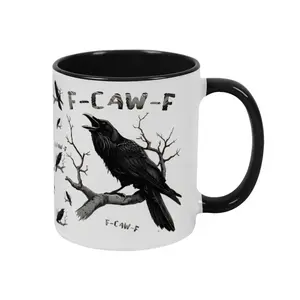 Funny Crow Mug, F-CAW-F Raven Skull Mug, Black Crow Mug, Raven Lover Mug Gift, Halloween Mug,Funny Rude Gothic Coffee Cup