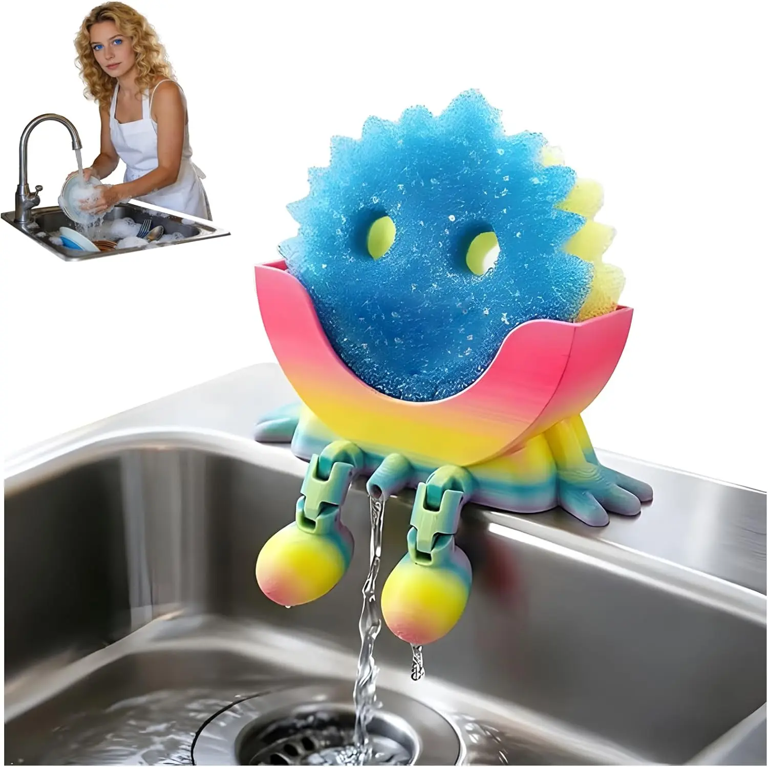 Cute Hanging Sponge Holder with Drainage – Keeps Your Sponge Dry & Smiling Funny Sponge Stand for Kitchen Sink, 3D Printing Countertop Sponge Holders