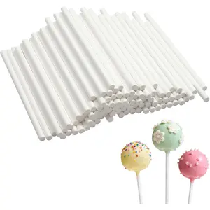 100Pcs White Lollipop Sticks, 4-inch Paper Cake Pop Sticks, 4mm Thick Sucker Sticks for Hard Candy, Chocolate, Cookies, Dessert