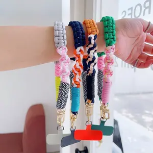 Short Twisted Braided Phone Lanyard - Anti-Lost Wrist Strap with Colorful Card Keychain, Fashionable Short Cord Mobile Phone Accessory