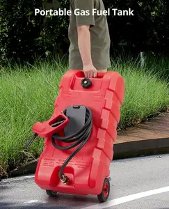 Portable Gas Fuel Tank 15 Gallon with Manual Transfer Nozzle & 2 Gal/Min Siphon Rate for Cars Lawn Mowers Boats ATVs Red - Vehicle