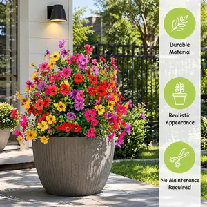 2PCS Artificial Outdoor Flowers, Faux Garden Flowers for Patio, Porch, Window Box & Yard, UV Resistant, No Maintenance Decoration, Artificial Outdoor Plants