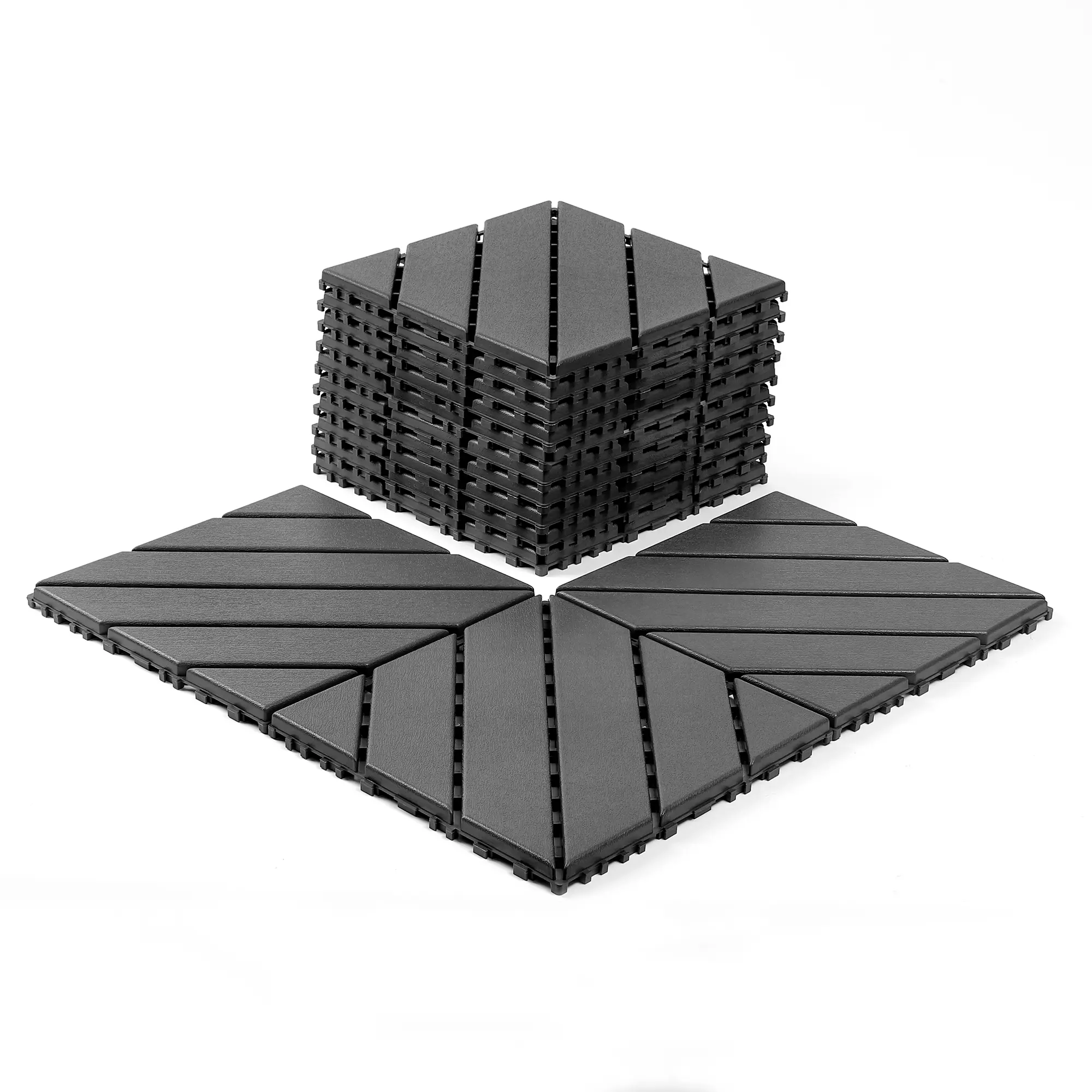 44-Pack Interlocking HDPE Plastic Deck Tiles - 12x12 in, 44 sqft Heavy-Duty Waterproof All-Weather Flooring (Box Pack) for Garage, Porch, Outdoor Playground; Reinforced, Neat-Floor Design, Fast & Safe DIY Installation