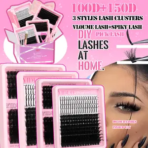 YIDUO Volume Lash Extension Kit 150D & 200D Eyelash Clusters Home 790-Pcs Lash Extension Kit 12-22mm C/D Curl Individual Lashes, Includes Lash Adhesive, Eyelash Bond Glue, Sealer, Eyelash Remover and Tweezers, DIY Home Use