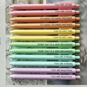 12/6-Pack, Rollerball Pen Set - Inspirational Quotes, Retractable Medium Point, Black Ink, Rubberized Grip, Ambidextrous, with Pocket Clip - Positive Message Writing Pens for Journaling, Aesthetic Pens, back to school, school supplis, Ballpen Set