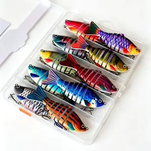 FishingLures 5/10 Pieces Set Multi Jointed Swim Crank Lures 3.9in Bionic Hard Bait for Fresh& Saltwater Slow Sinking Lifelike Swimbait Outdoor Equipment for Beginners Rotary Tool Fishing Lure Set fhis ing Multi Segment Hard Body Swimbait hard metal