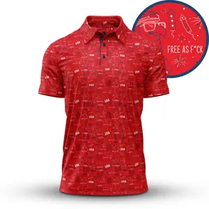 Merica Red Men’s Polo Shirt Funny Patriotic USA Graphic Casual Summer Outfit Tee