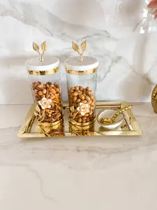 Marble Gold Lilly Flower with Leaf Canister