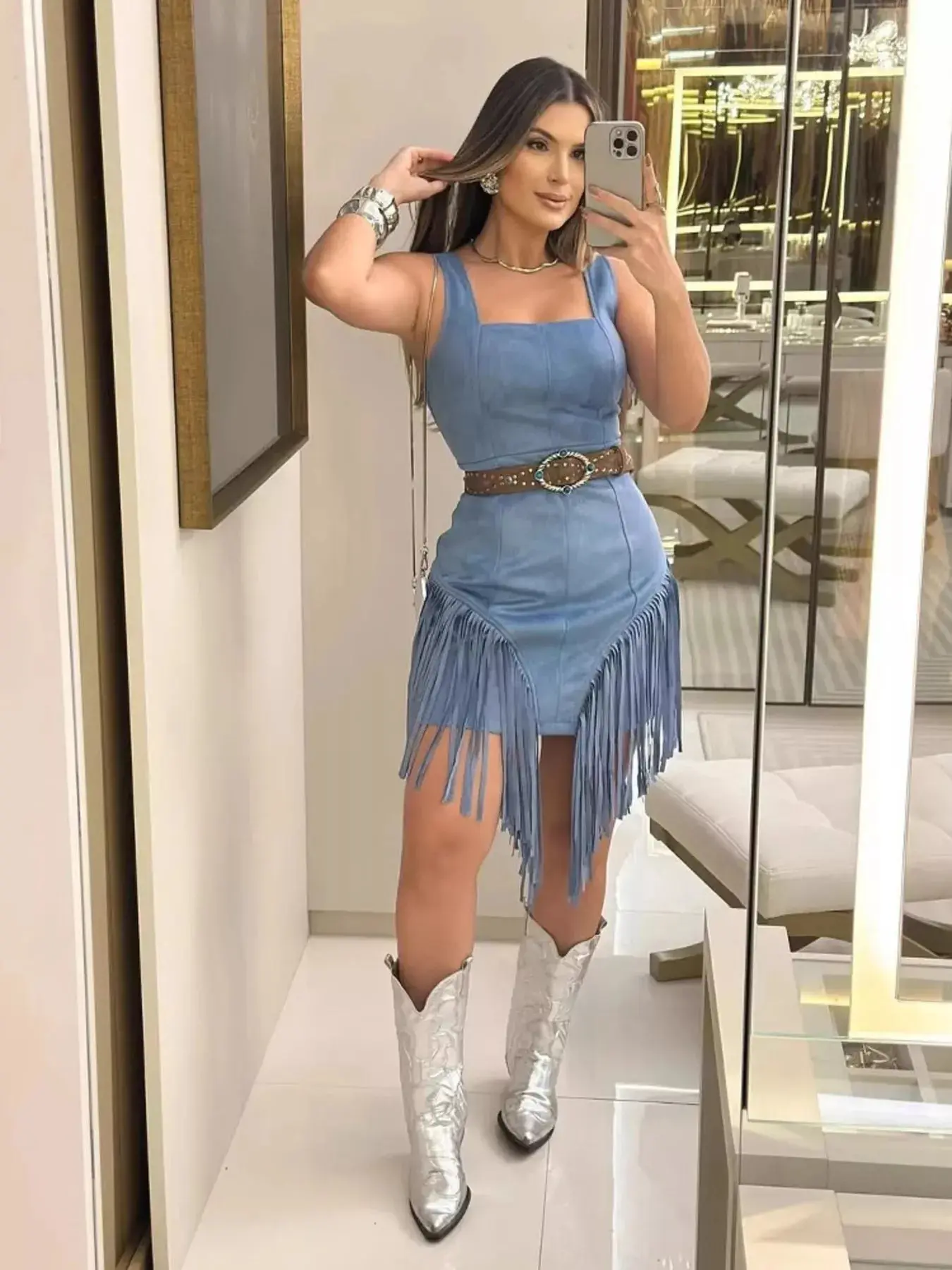 Women's Casual Cami Mini Dress, Solid Cotton Spandex Spaghetti Strap Dress with a Tassel Fringe Hem Detail, Casual Cami Dress
