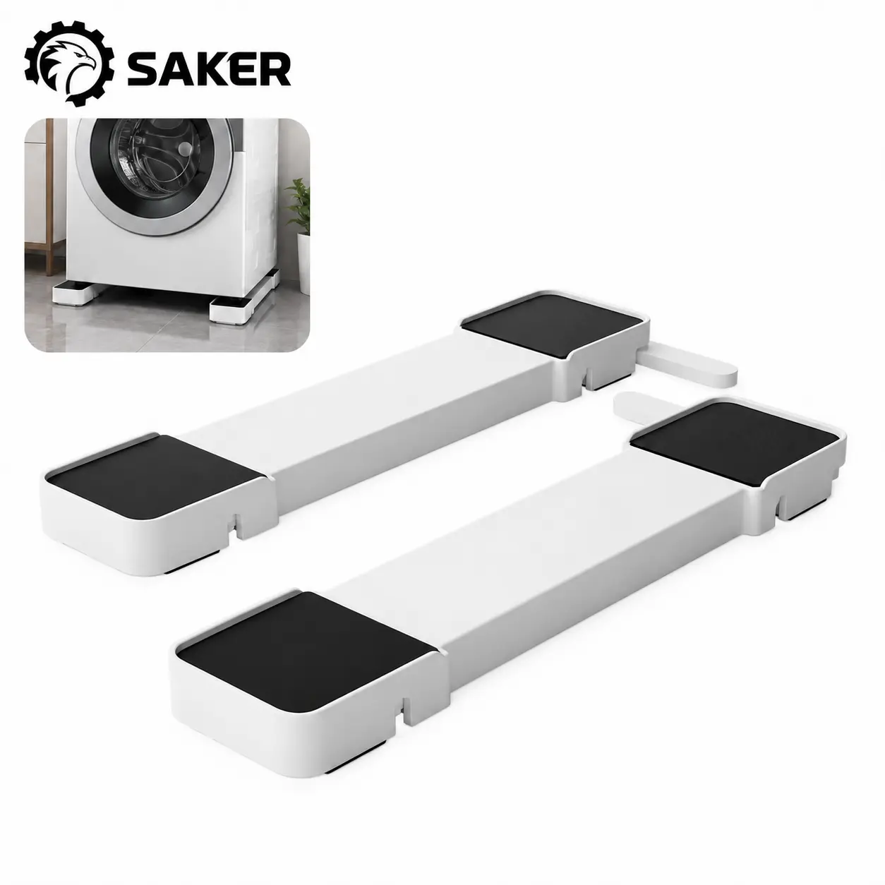 Saker Heavy Duty Home Appliance Rollers, 660 lbs Carbon Steel Mobile Base, Extendable Double-Row Design, Locks to Stop Fast, Non-Slip Rubber Pads, Compact After Use, for Home Washing Machine, Moving Furniture