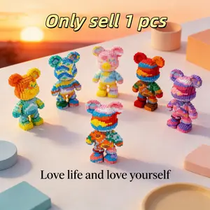 Multicolor Surprise Gift Bear 3D Building Blocks Decoration, Bookshelf Home Office Cabinet Decor, Party Living Room TV Stand Display