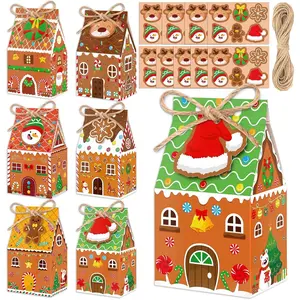50Sets Christmas Gingerbread House Kit Ginger Bread  Box Xmas  Cookie Boxes with Cards String for Winter Party Favor Supplies Decor