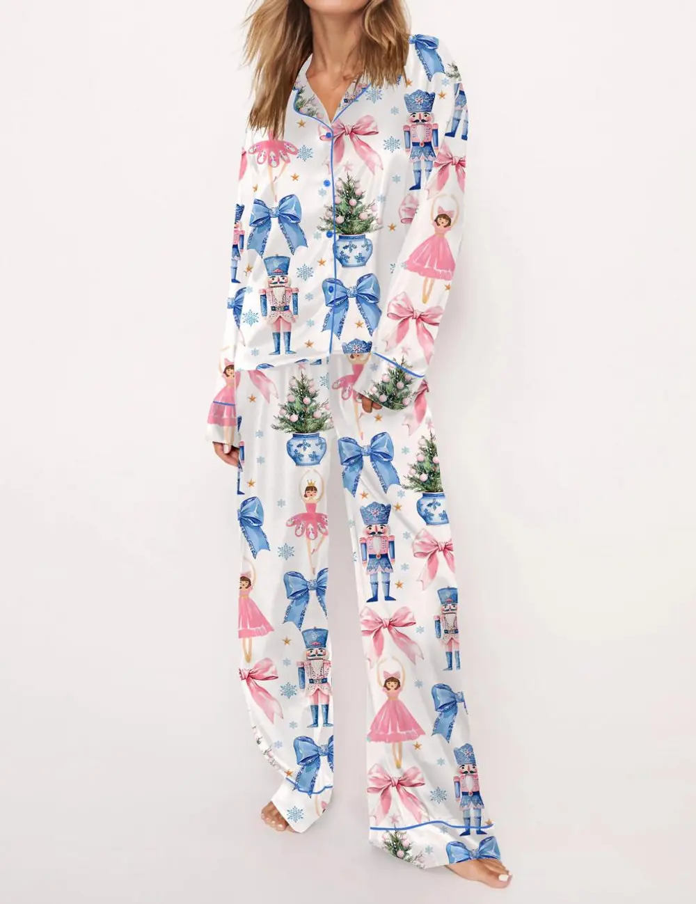 Coquette Nutcracker Christmas Satin Pajama Set For Women – Soft Silky Sleepwear, Cozy Bookish Loungewear, Perfect Present for Fantasy Lovers - Gift Shirt on Mother Day