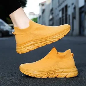 Women's Slip-On Walking Shoes - Fashionable Sports Sneakers with Lightweight Non-Slip Soles for Casual Travel & Work Knitted Design & Platform Sole Comfortable & Stylish
