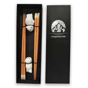 Cute polar bear chopsticks, 2 pairs chopsticks with polar bear rest, reusable, gifting, holiday, birthday, wood chopsticks, sushi chopsticks