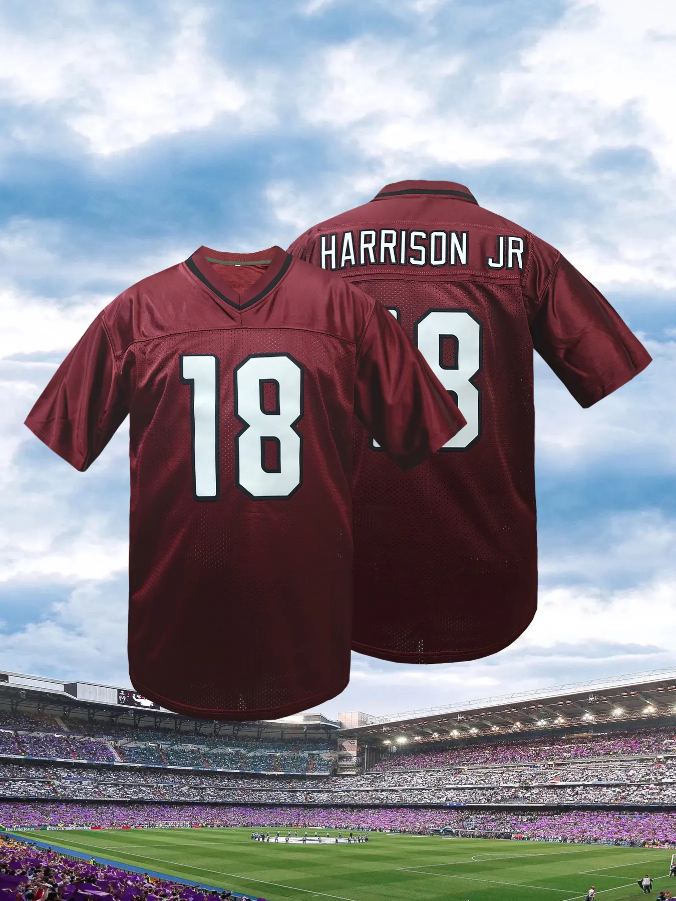 Men's Burgundy American Football Jersey, Loose Breathable Comfort Arizona Football T-Shirt, Embroidered Letters and Number, Casual Short Sleeve Sportswear, Jersey Shirts, Lightweight Breathable Jersey