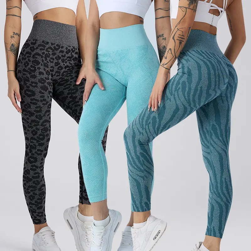 Animal pattern peach hip yoga pants women's seamless tight sweatpants high waist hip fitness pants