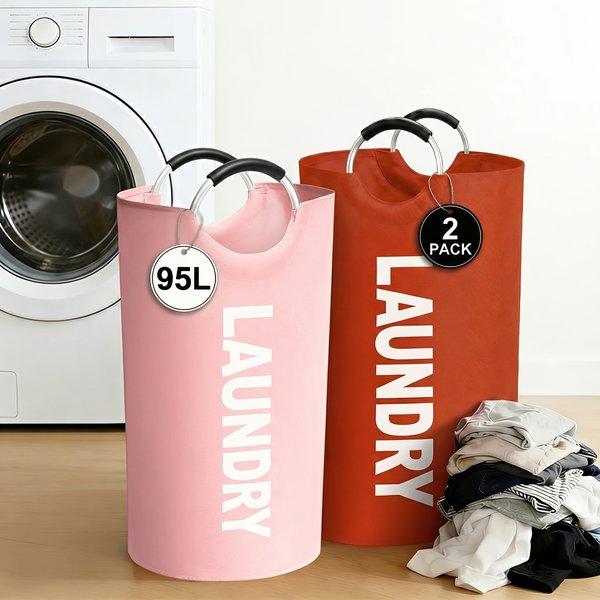2 pcs Large Laundry Basket Foldable Elevated Design with Half Ring Handle Durable Laundry Hamper for Home Bathroom Storage