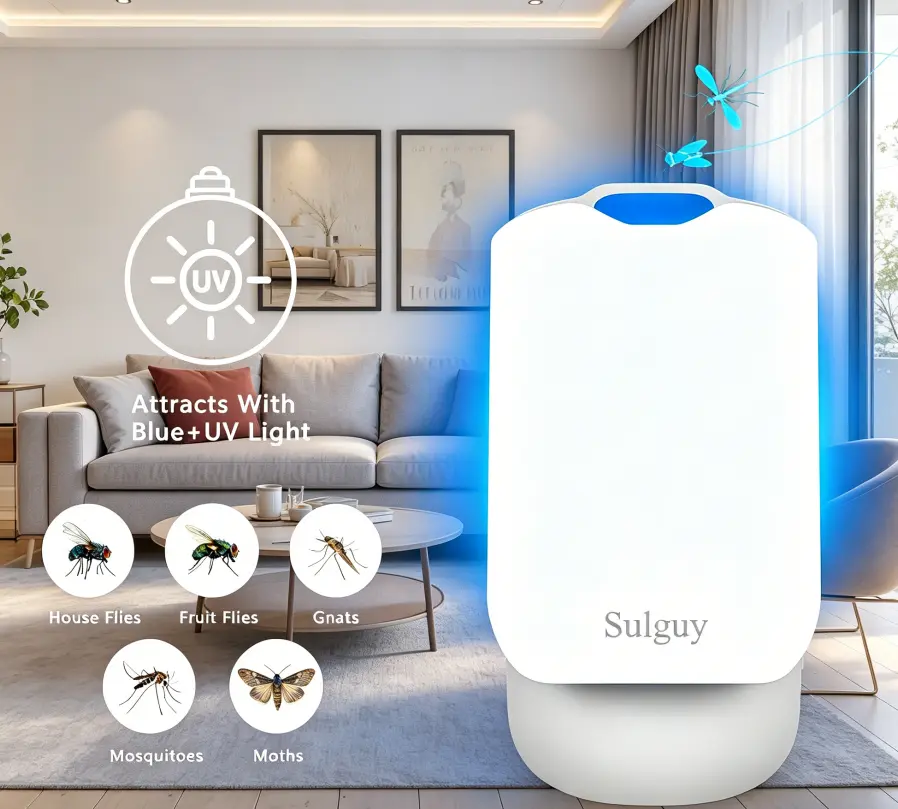 Sulguy Plug-in Flying Insect Trap, Indoor Bug Zapper for Mosquitoes, Flies & Gnats, with 2 Refill Cartridges, Ideal for Home, Office & Hospital