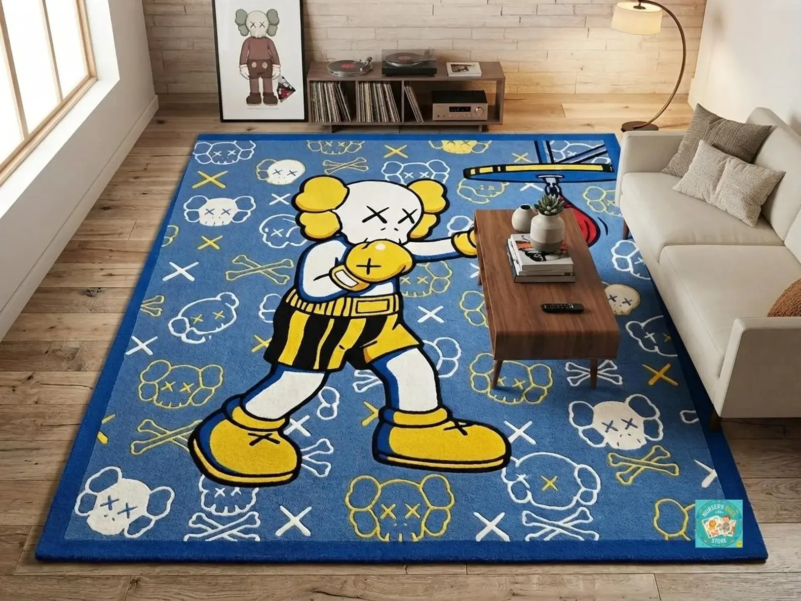 KAWS Inspired Boxing Area Rug - Colorful Street Art Design, Luxury Hypebeast Home Decor