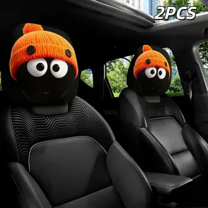2026 NEW 2Pack Knitted Hat Big Eyes Car Headrest Covers Easy Install Washable Universal Soft Comfort Decor Great For Long Trip Self Driving Car Supplies