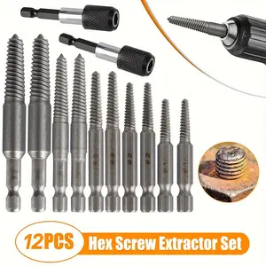 12pcs Stud Screw Extractor Remover Set - 1/ 4 Inch Hex Shank for Damaged Bolt and Screw Removal - Easy Out Tool with High-Torque Capacity for Fast and Efficient Extraction, Screw Extractor Bits