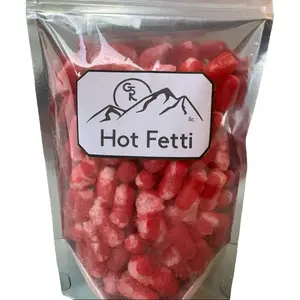Hot Fetti Freeze Dried Hot Candy 4.2 oz Sugar Corn Syrup Modified Food Starch Contains Less Than 0.5% Citric Acid Malic Acid Fumaric Acid Sodium Citrate Natural & Artificial Flavors