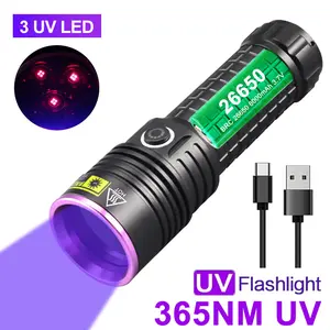 Powerful 30W 3Cores 365nm UV Flashlight, Black Mirror Light, UV Flashlight With Smart Battery Reminder, With TYPE-C Charging Cable, For Pet (Dog/ Cat) Urine/ Scorpion Detector/ Fluorescent/ Oil/ Leak Detector/ Hole/ Antique Identification/ UV Glue Curing