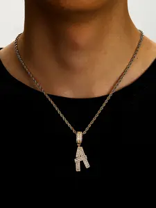 Men's Hip-Hop Copper Zircon Jewelry, 26 Letter Gradient Design, Unique Fashion Accessory, Simple Style, Trendy Personalized Gift, Fashion Pendant Necklace
