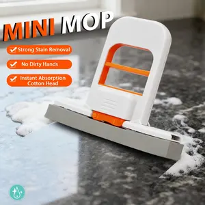 Foldable Portable Mini Mop, 4PCS Sponge Cleaning Mop with One-Hand Squeeze System, Suitable for Desktop Bathroom Kitchen