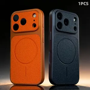 New Luxury Artificial Leather Texture Feel Magnetic Case Instantly Upgrade to 17Promax Series Phone Cases Compatible with for iPhone 17 16 15 14 13 Pro Max Plus Air Wireless Charging Shockproof Armor Soft Border Cover