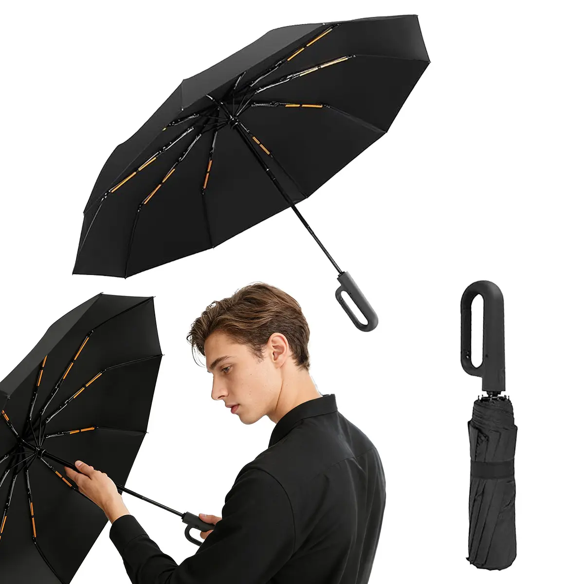 Automatic Folding Umbrella 1 Count 60pcs Portable Rain Umbrella with Loop Buckle Windproof Waterproof for Men Women