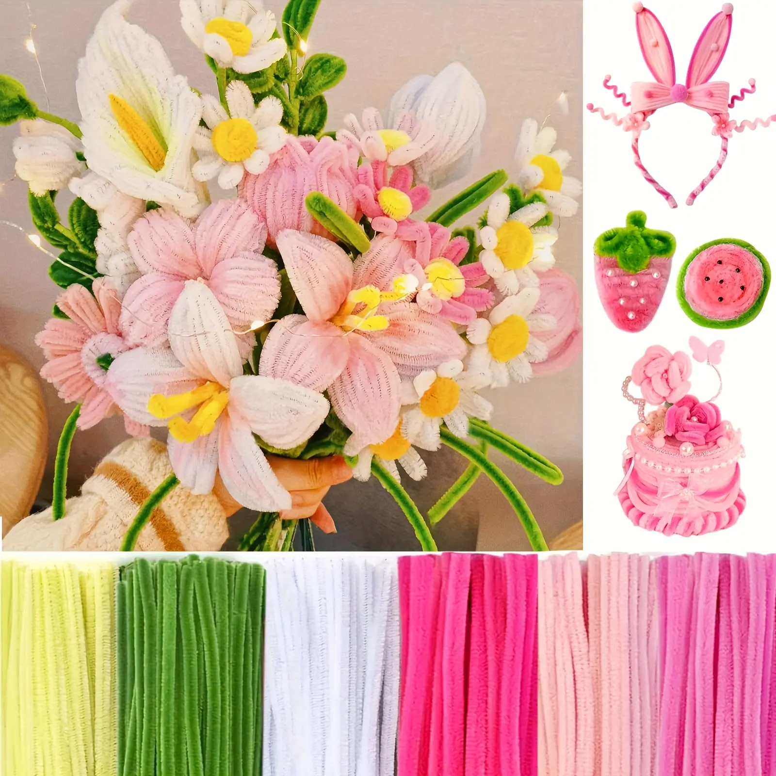 500-Piece Flower Bouquet Pipe Cleaners, DIY Art & Craft Supplies, Assorted Bright Colors, 30cm(12in) Flexible Durable Chenille Stems, Holds Shape Well, Easy to Bend for DIY Bouquets, Home Decor, Valentine's Day Gifts, Party Crafts mothersday SummerVibes