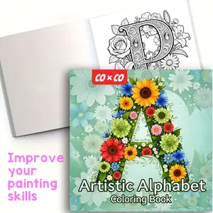 Artistic  Flower Letter Coloring Book, Stress-Relieving Doodle Book for Adults & Kids, High-Style DIY Gift (Loose Drawing Paper Art Supply) Multi-Style