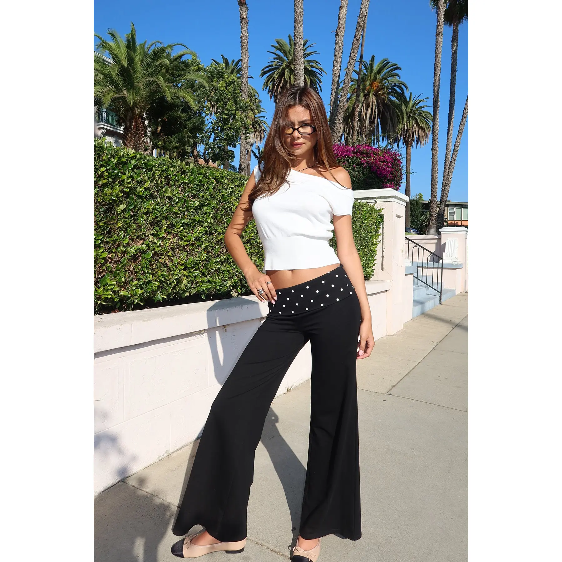 Reeva Polka Dot Foldover Pants