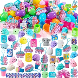 Easter Party Favor 48 PCS Prefilled Easter Eggs with Assorted Toys, Stress Relief Toys for Easter Egg Hunt, Basket Stuffers