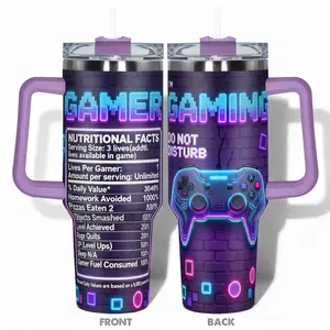 1pc Stainless Steel Cup 40oz/30oz/22oz/20oz/14oz Water Bottle Vacuum Insulated Tumbler,Funny Design With Gamer Gaming Nutritional Facts Double-layer insulation Leakproof Large Capacity, Needed for Gym, Hiking, Travel Ideal Birthday Chri, Vacuum Flask