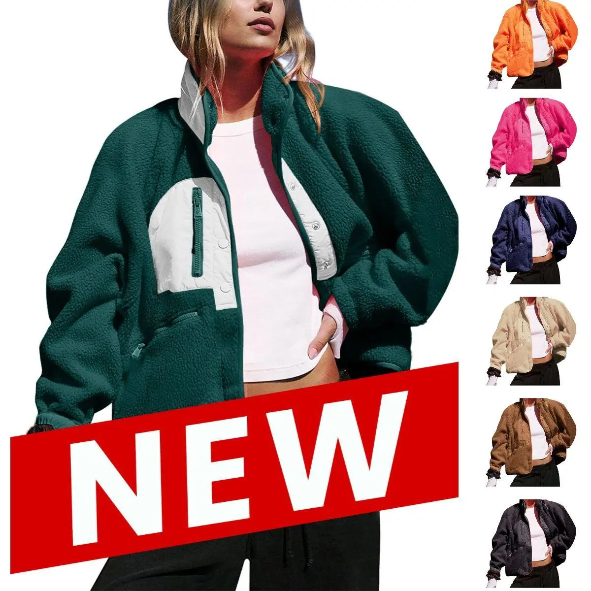 JovenPara Women's Collared Fuzzy Fleece Shacket - Long-Sleeve Warm Button-Down Jackets, Casual Outerwear for Winter, Fitted, Alternative Women's Fleece Jackets, Tops, Coats, Athletic, Zip Pocket, Nylon Patches